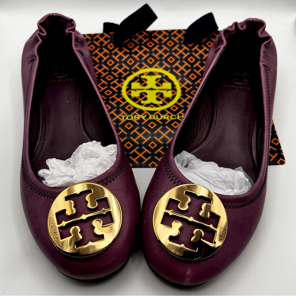 TORY BURCH PURPLE LEATHER REVA BALLET FLAT